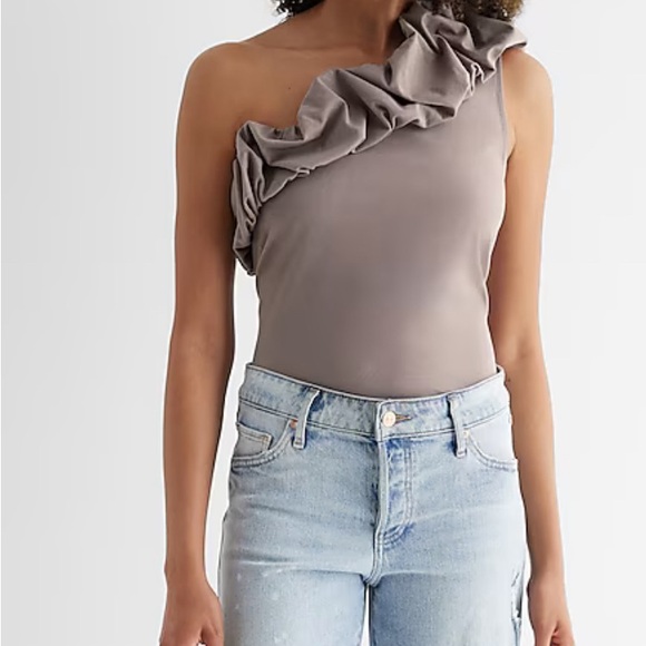 Express Ladies Dusty Mauve Puff One Shoulder Tank NWT Size XL - Picture 2 of 6